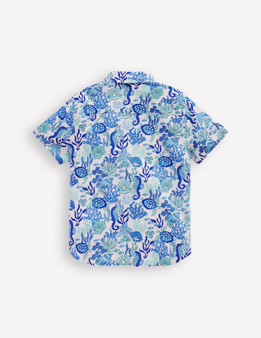 Cotton Linen Shirt-Blue Coral Cove