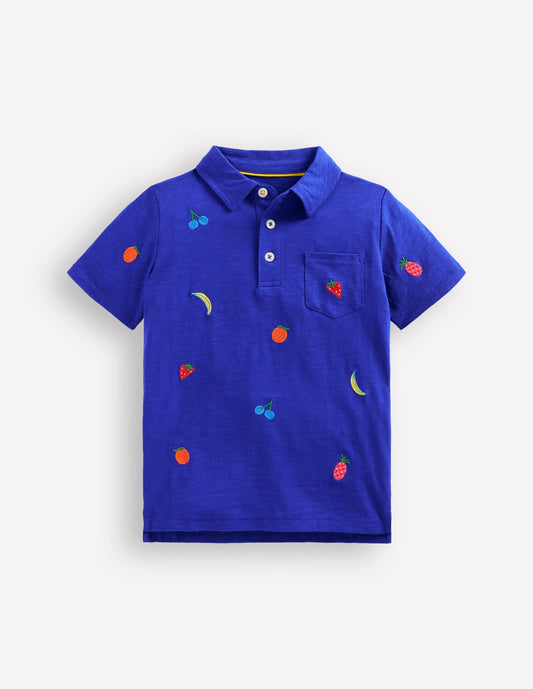 Embroidered Slub Polo Shirt-Fruit Embroidery